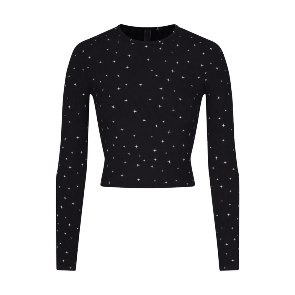 SKIMS Black and White Embellished Crop Long Sleeve Tee